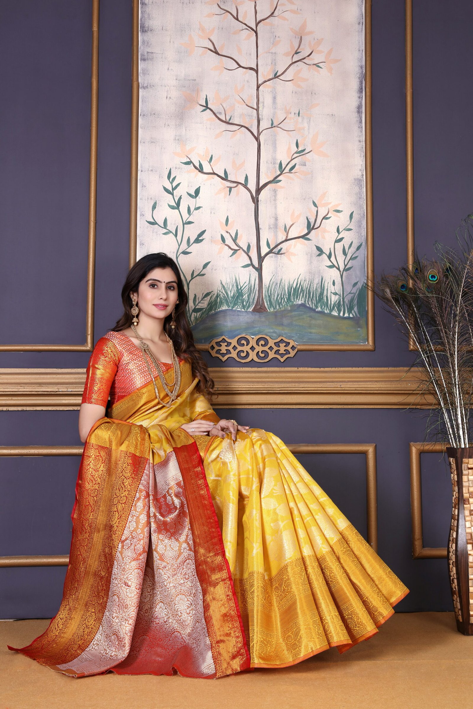 Kajivaram-silk-saree-yellow-five
