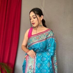 Patola-silk-sky-blue-model